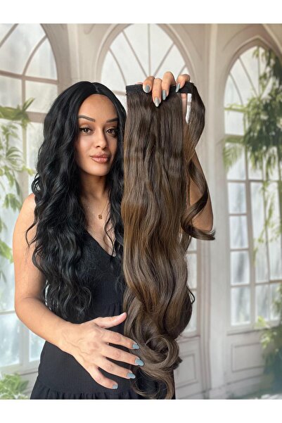 Suzan Peruk Kumral Dalgalı At Kuyruğu Gerçek saç dokusunda-Bağlamalı Postiş 7...