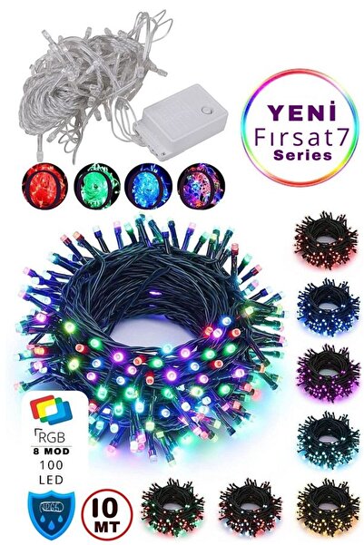 Genel Markalar 10m Boncuk Lamba RGB siyah kablo 8 Fonksiyon 100 Led Fişli İç ...