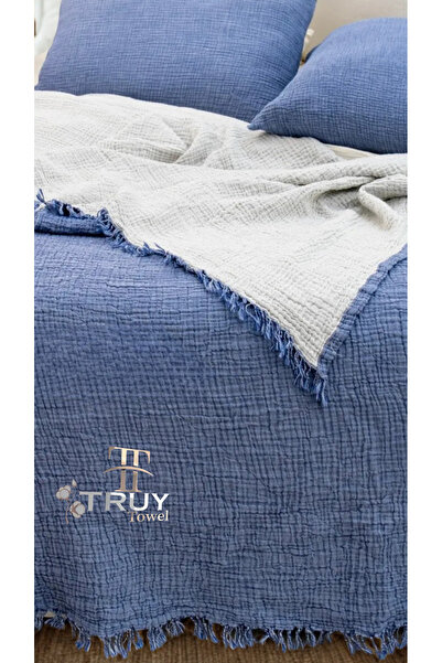 TruyTowel %100 PAMUKLU TEK KİŞİLİK PİKE İNDİGO MAVİ