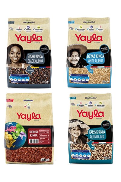 Yayla Gurme Beyaz/Siyah/Kırmızı/Karışık Kinoa 500 Gr 4 Lü Set