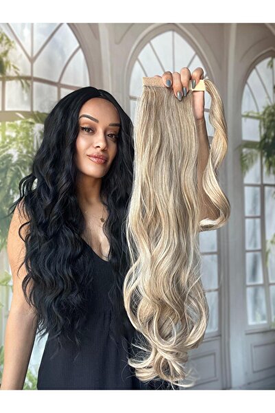 Suzan Peruk Röfleli Kumral Dalgalı At Kuyruğu Gerçek saç dokusunda-Bağlamalı ...