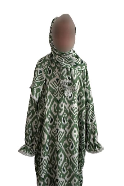 ARMİZA One Piece Cotton, Shawl and Lace Children's Prayer and Umrah Dress (11-15 Years)
