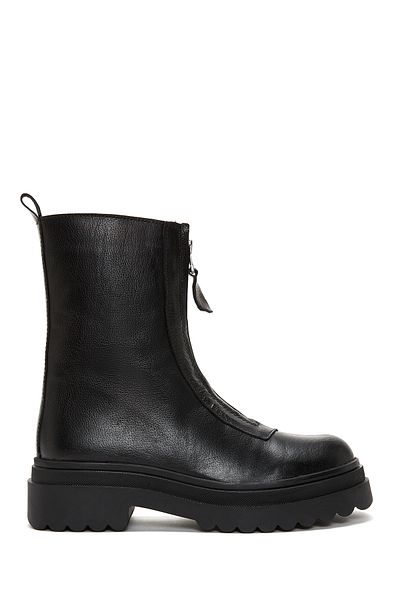 Derimod Women's Black Zippered Thick Soled Leather Boots 25Wfd182218