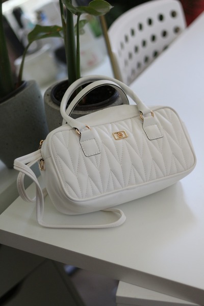 Moom Bag Geantă de umăr cu mâner cu model alb pentru femei