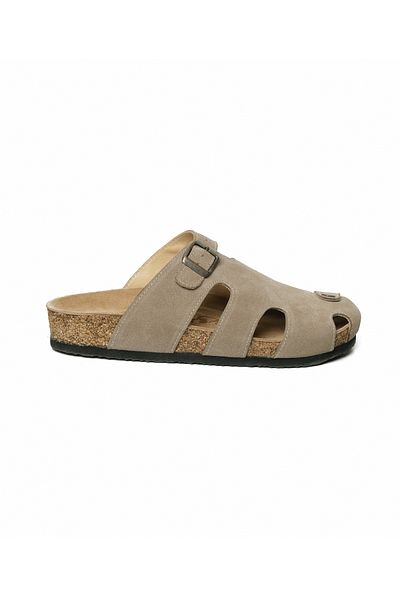 Lemoors Diego Natural Cork Sole Genuine Leather Gray Color Sabo Slippers