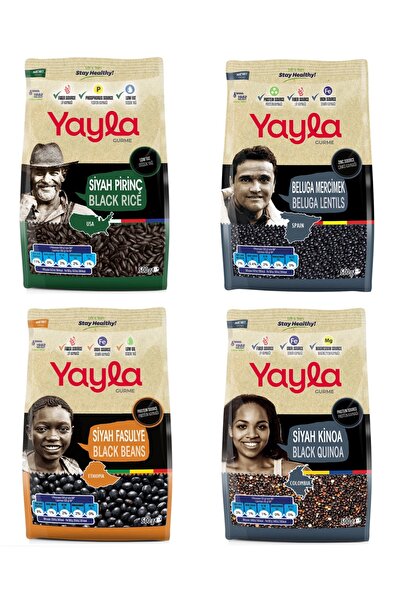 Yayla Gurme Siyah Pirinç/Beluga/Siyah Fasülye/Siyah Kinoa 500 Gr 4’Lü Set