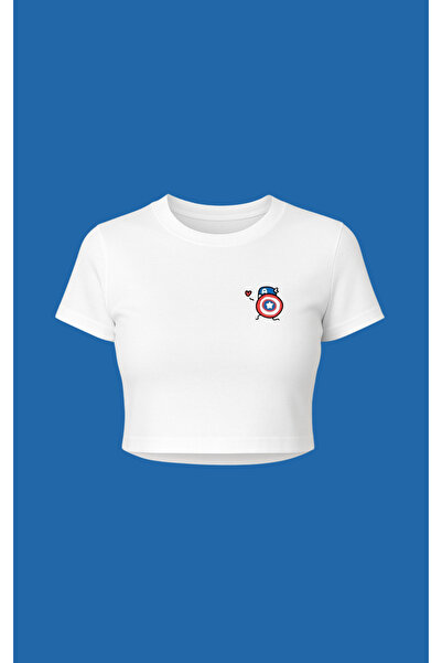 Altair Tr Captain America Marvel Printed Pinterest Type White Crop T-Shirt