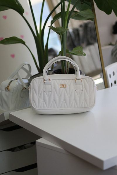 Moom Bag Women's White Patterned Shoulder Bag with Handle