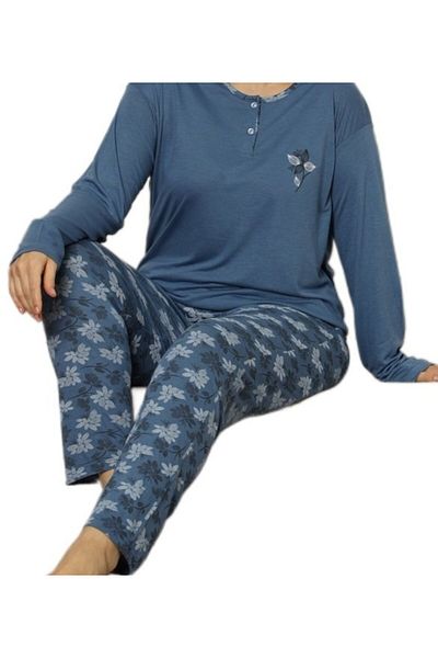 bipamuk Plus Size Elena Carezza Design Long-Sleeved Women's Pajamas Set Soft Fabric Relaxed Fit 3Xl–5Xl