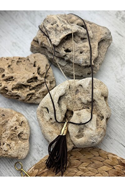 SEDEF TAKI Zincirli uzun süet püsküllü kolye