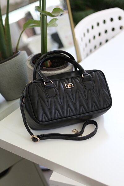 Moom Bag Women's Black Patterned Shoulder Bag with Handle