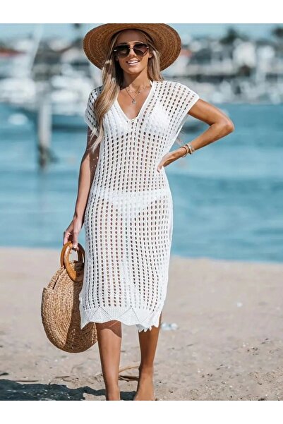 Viyamo Γυναικείο πλεκτό φόρεμα με μηδενικό μανίκι V λαιμόκοψη με βαθύ σκίσιμο στο πλάι