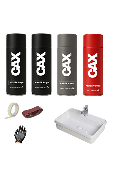 caxcolors SUYA DAYANIKLI PARLAK BEYAZ LAVABO-FAYANS-EVYE SPREY BOYA SETİ 400 ML