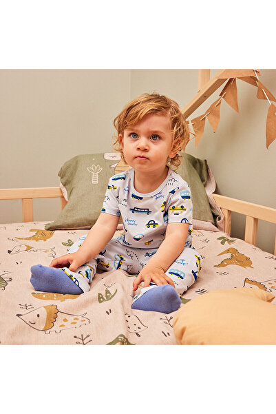 ebebek Hello Baby Erkek Bebek Pijama Takımı Araba Desenli Bisiklet Yaka Reçme Paça Kısa Kol Mavi