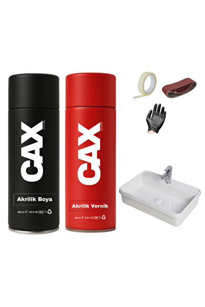 caxcolors SUYA DAYANIKLI PARLAK BEYAZ LAVABO-FAYANS-EVYE SPREY BOYASI 400 ML + KİMYASAL KORUMA VERNİĞİ