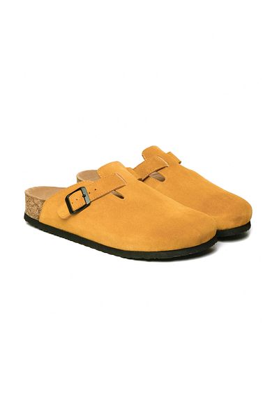 Lemoors Costa Natural Cork Sole Genuine Suede Leather Mustard Color Sabo Slippers
