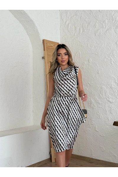 ARUZ MODA Rochie midi din satin cu guler Degaje pentru damă