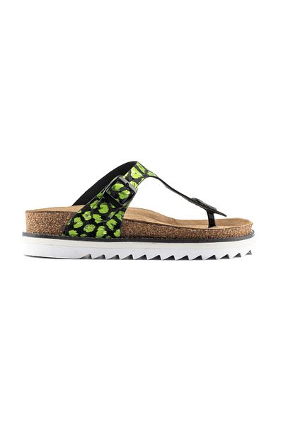 Lemoors Juliana Natural Cork Genuine Leather Platform Flip Flops Green Women's Slippers