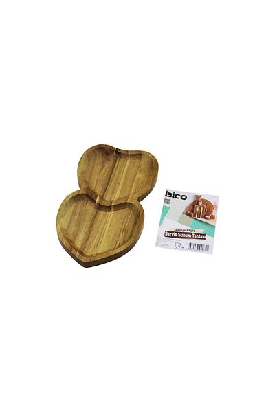Light up Acacia hearted 2-section wooden service presentation tray - board 25 x 14 x 1.4cm
