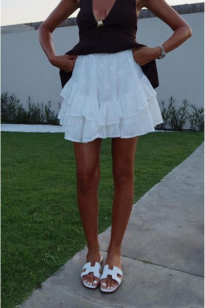 Havoş White Floral Embroidered Layered Skirt