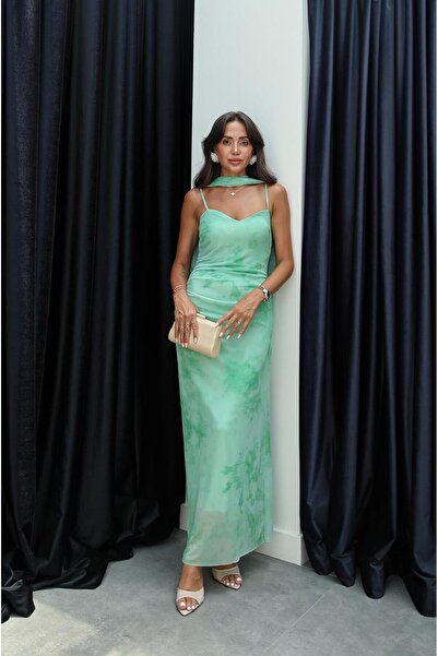 Havoş Green Shawl Lined Tulle Dress