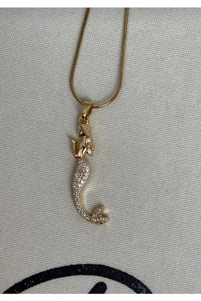 naaksesuar Gold Color Steel Necklace with Mermaid Figure