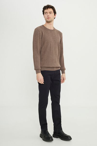 ALTINYILDIZ CLASSICS Men's Brown Wool Standard Fit Regular Cut Crew Neck Jacquard Knitwear Sweater