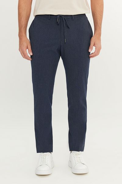 ALTINYILDIZ CLASSICS Men's Navy Blue Comfort Fit Relaxed Fit Side Pocket Patterned Elastic Waist Pants