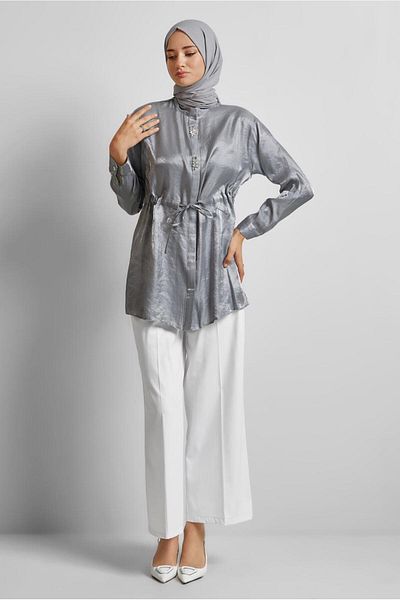 Alvina Satin Tunic with Tie Waist 45610