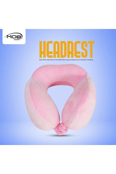 Mob Memory Foam Neck Pillow with Button for Pain Relief and Travel Support