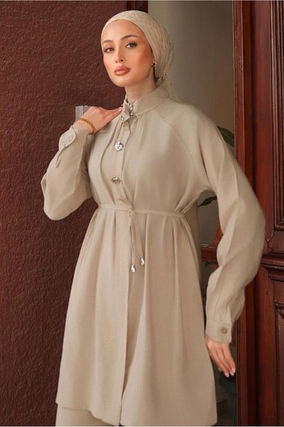 TRENDTESETTÜR Women's Beige Lace up Pants Suit t 0294