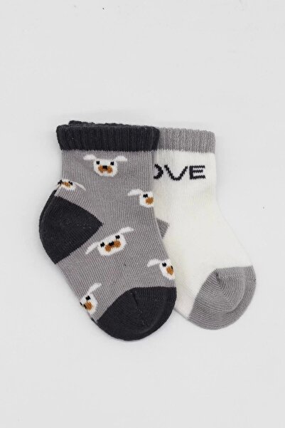 Bibaby Love Dog Combed Cotton Socks 2 Pack Gray