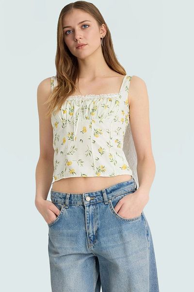 PayBuy Summer Patterned Fitted Crop Blouse Viscose Woven Carefully Selected Long-Lasting Special Design
