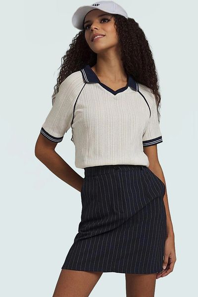 PayBuy Color Block Polo Collar Short Sleeve Knitted Blouse Comfortable Casual Style Distinguished Material Use