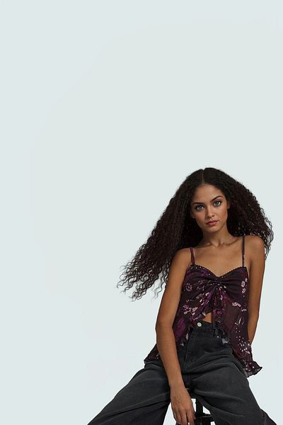 PayBuy Floral Tulle Blouse Fitted Fit Thin Strap Summer Stylish Look Long Lasting Comfortable and