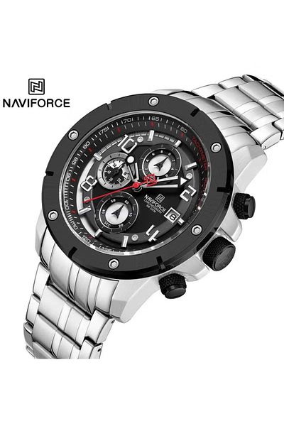 Naviforce Luxury Chronograph Wrist Watch for Men with Stainless Steel Strap Water Resistant Multi-Function