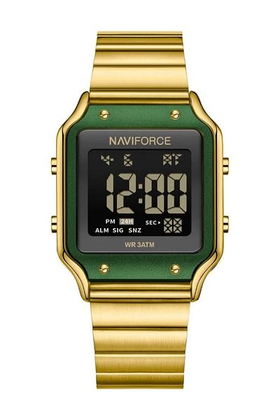 Naviforce Green Gold Digital Watch for Men and Women Stylish Square Stainless Steel Wristwatch