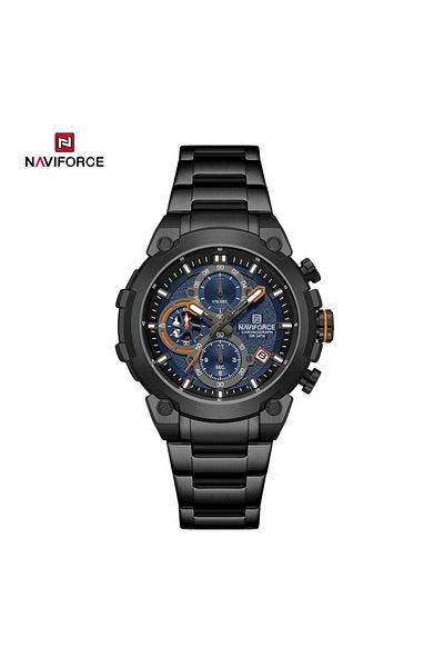 Naviforce Men's Chronograph Watch – Black Stainless Steel, Blue Dial, Waterproof