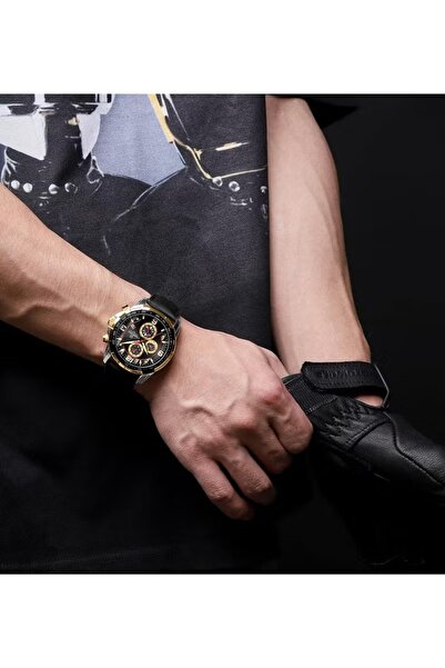 Naviforce Men's Black Dial Chronograph Leather Strap Quartz Watch