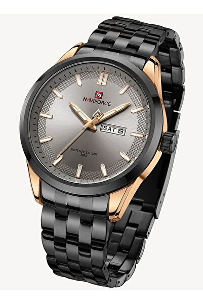 Naviforce Stylish Mens Quartz Watch with Gray Dial Two Tone Stainless Steel Strap Analog Display
