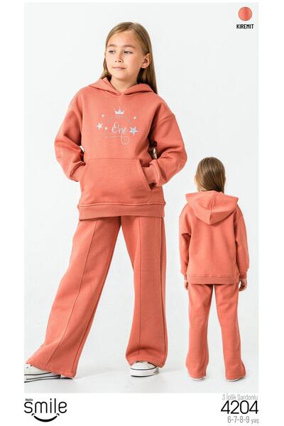 RAPAPA Girls' 3 Thread Raster Hooded Bottom Base Suit Tracksuit Set 4204K