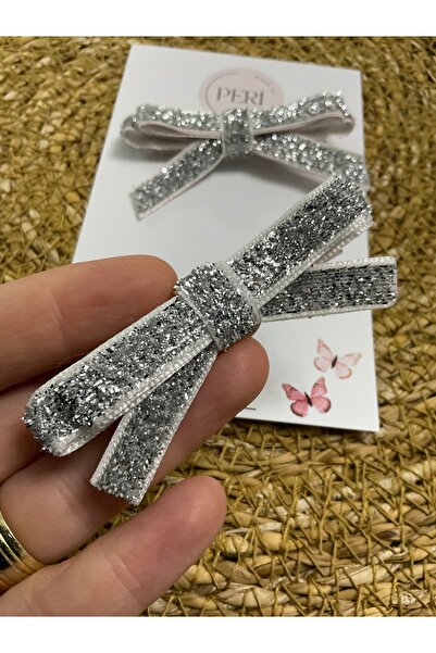 MADE BY PERİ Işıltılı Kadife Simli Kurdele Fiyonk Toka 2’li Set – Pembe / Siy...