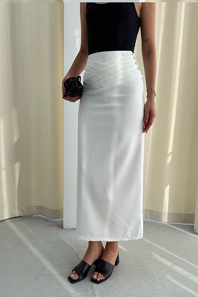 Seda Yalçın Atelier White Layer Detailed Pencil Skirt