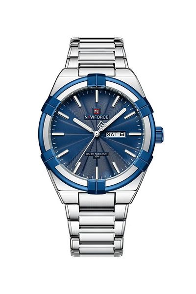 Naviforce Men Stainless Steel Watch with Blue Dial Date Display and Water Resistance for Business