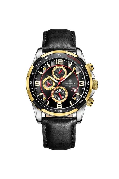 Naviforce Men's Black Dial Chronograph Leather Strap Quartz Watch