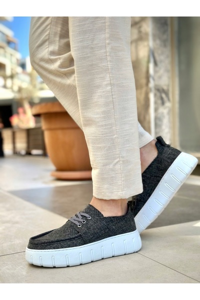 EBRUS TREND Et0676 Gray Linen High Sole Men's Summer Shoes