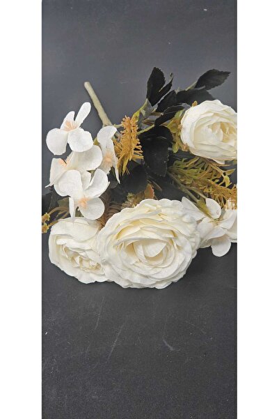 YASİMA Krem Tonları Haki Yapraklı Yapay Gül Buketi 27 Cm ÖĞRETMENLER GÜNÜ ÇİÇEĞİ