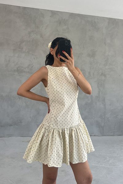 Seda Yalçın Atelier Beige Backless Polka Dot Mini Dress