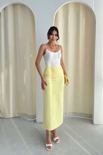 Seda Yalçın Atelier Yellow Layer Detailed Pencil Skirt