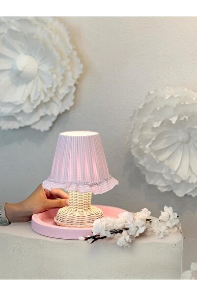 Maison Avf Pinky Pembe Pötikare Desen Kumaş Rattan Ayaklı Kablosuz Gece Masa ...